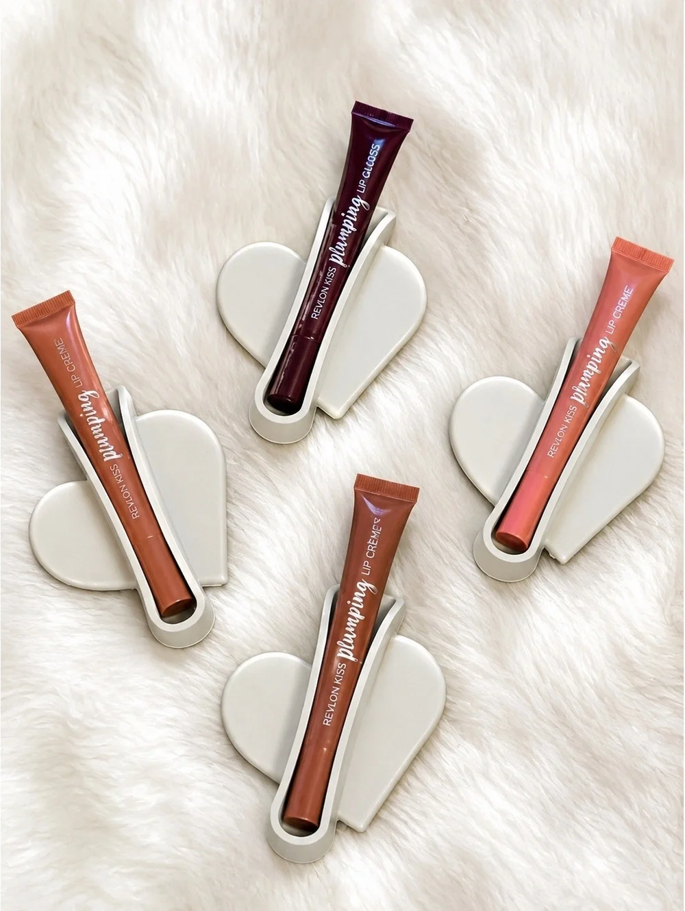 Revlon Kiss Plumping Lip Crème 510 Nude Honey w/ Heart Phone Lip Holder New